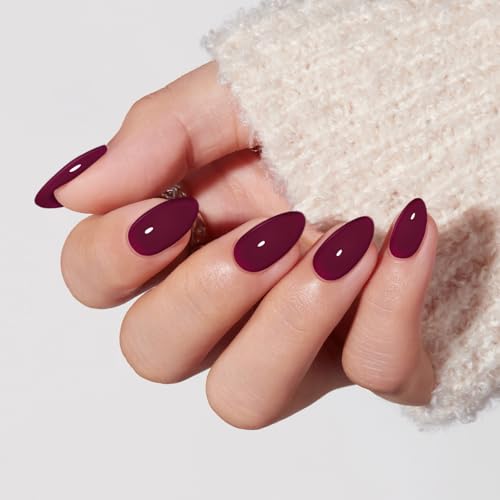 Plum Purple Press on Nails Short Almond 32Pcs 16 Sizes Fake Nails