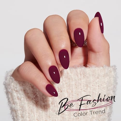 Plum Purple Press on Nails Short Almond 32Pcs 16 Sizes Fake Nails