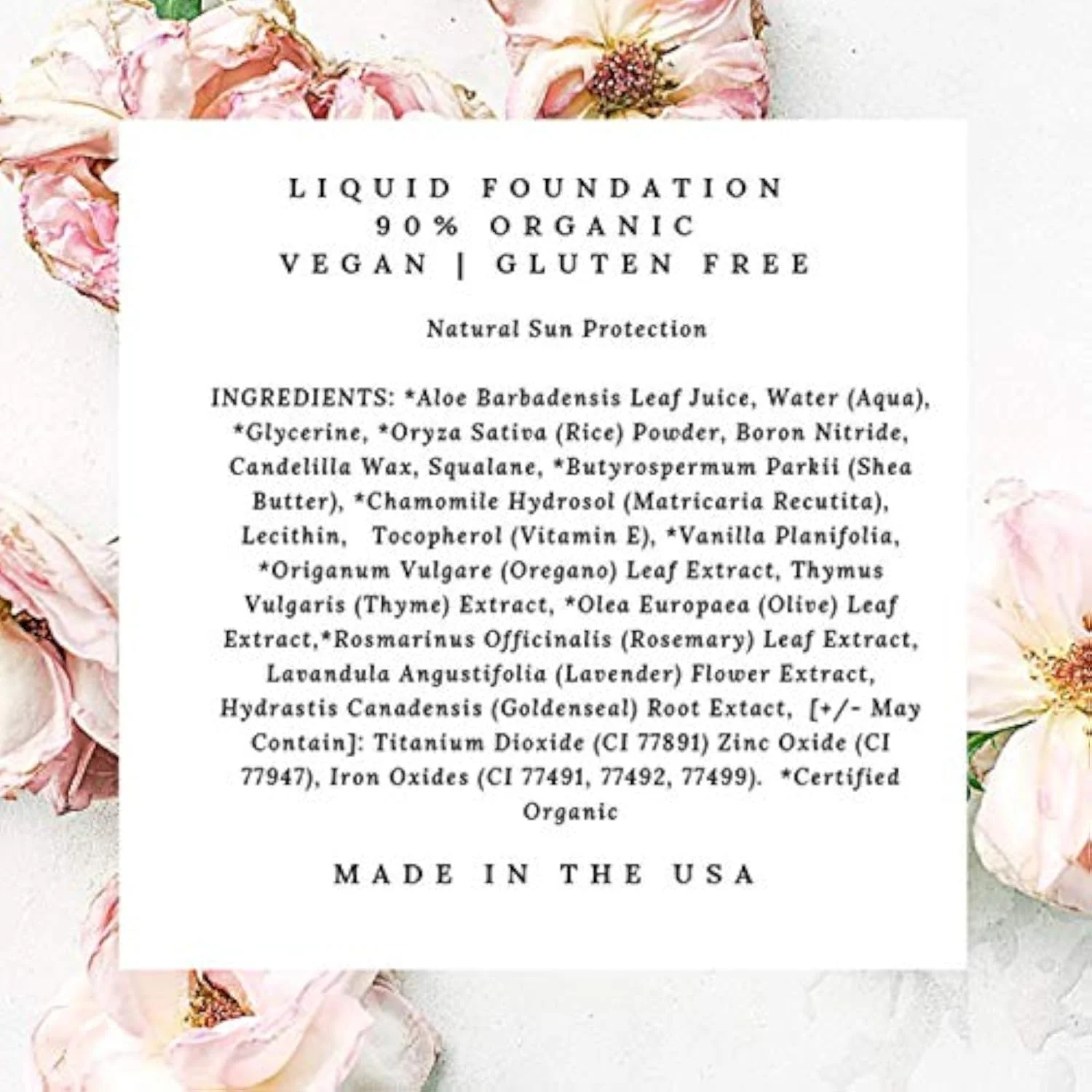 100% Natural Foundation, Organic, Vegan, Aloe Based, Natural Sun Protection, Gluten Free, Cruelty Free, Made in the USA, 1FL Oz. (Nude)