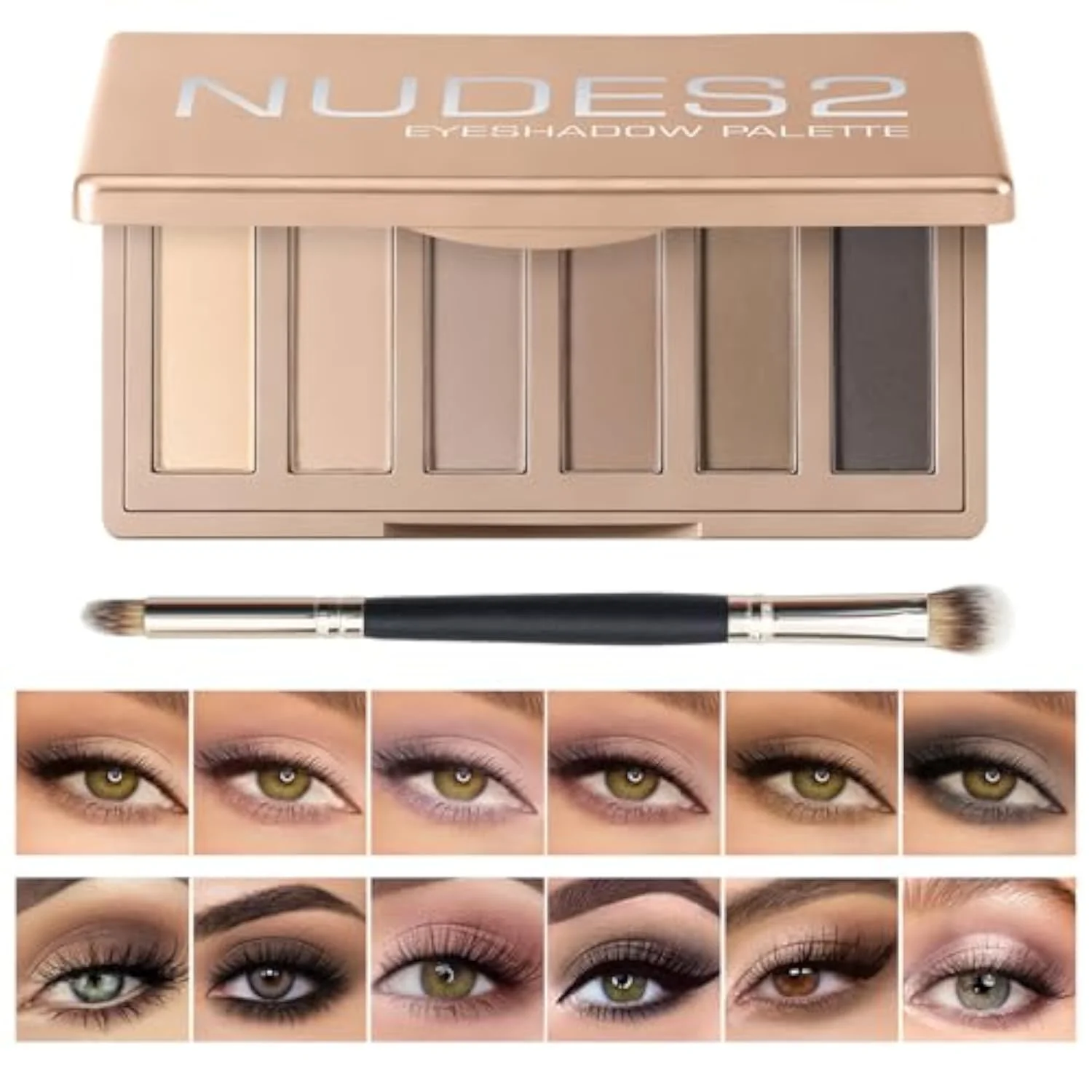 6 Matte Neutral Mini Eyeshadow Palette with Brush - Ultra Blendable Cool-Tone Nude Smokey Eye Shadow Palette, Long-lasting Wear Smooth Texture