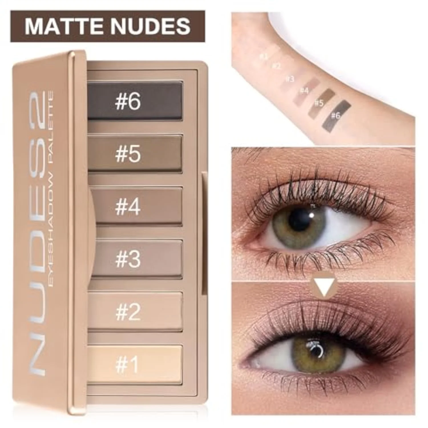 6 Matte Neutral Mini Eyeshadow Palette with Brush - Ultra Blendable Cool-Tone Nude Smokey Eye Shadow Palette, Long-lasting Wear Smooth Texture
