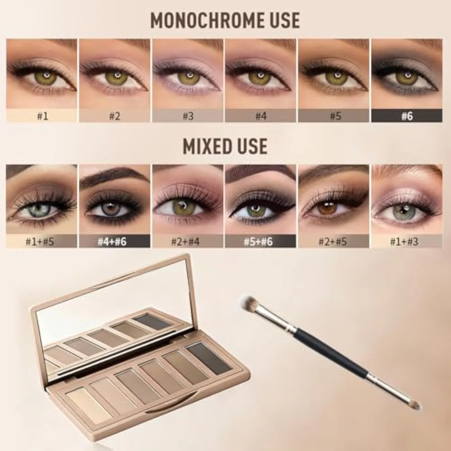 6 Matte Neutral Mini Eyeshadow Palette with Brush - Ultra Blendable Cool-Tone Nude Smokey Eye Shadow Palette, Long-lasting Wear Smooth Texture