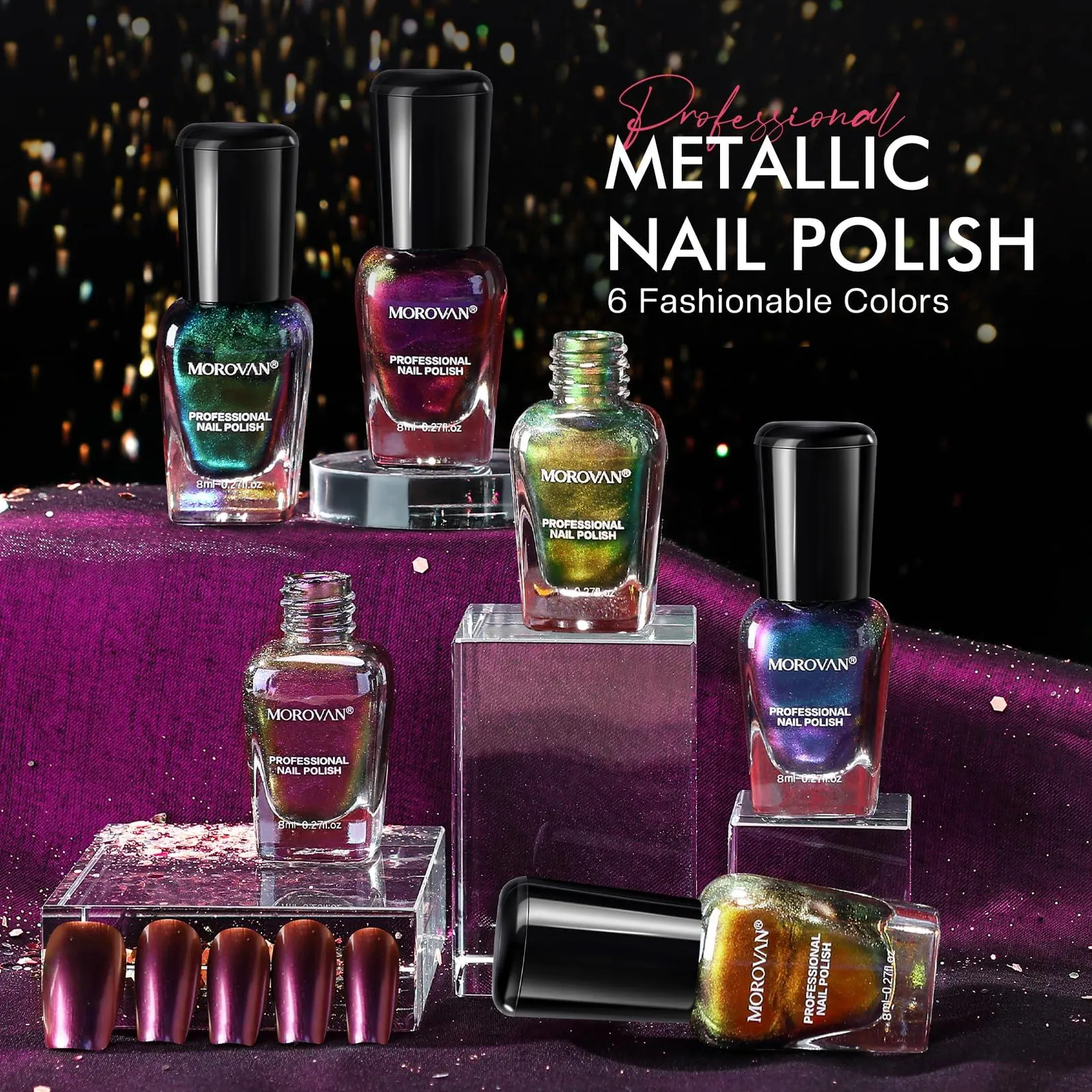Fingernail Nail Polish Set: Holographic Metallic Lacquer Air Dry Nail Polish
