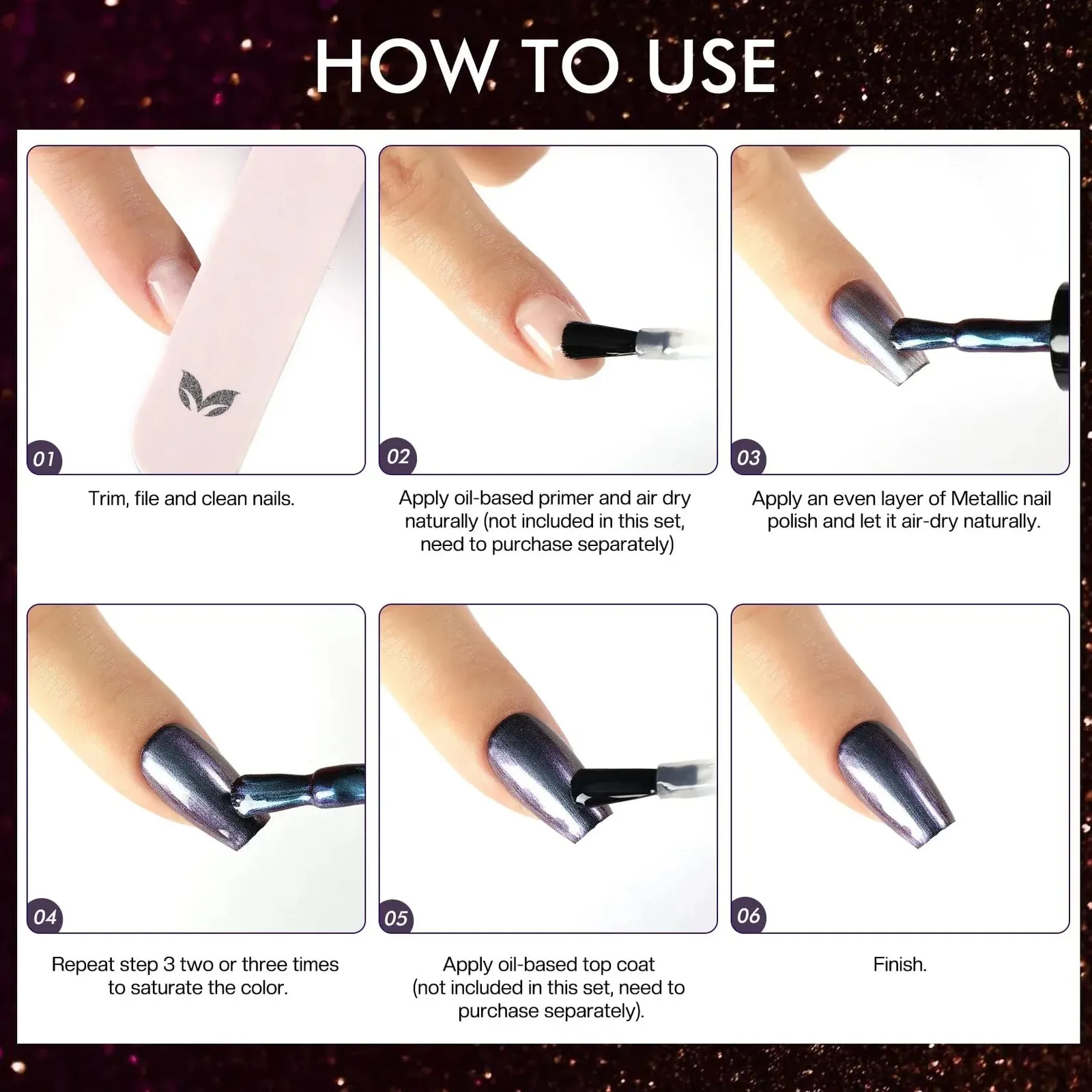 Fingernail Nail Polish Set: Holographic Metallic Lacquer Air Dry Nail Polish