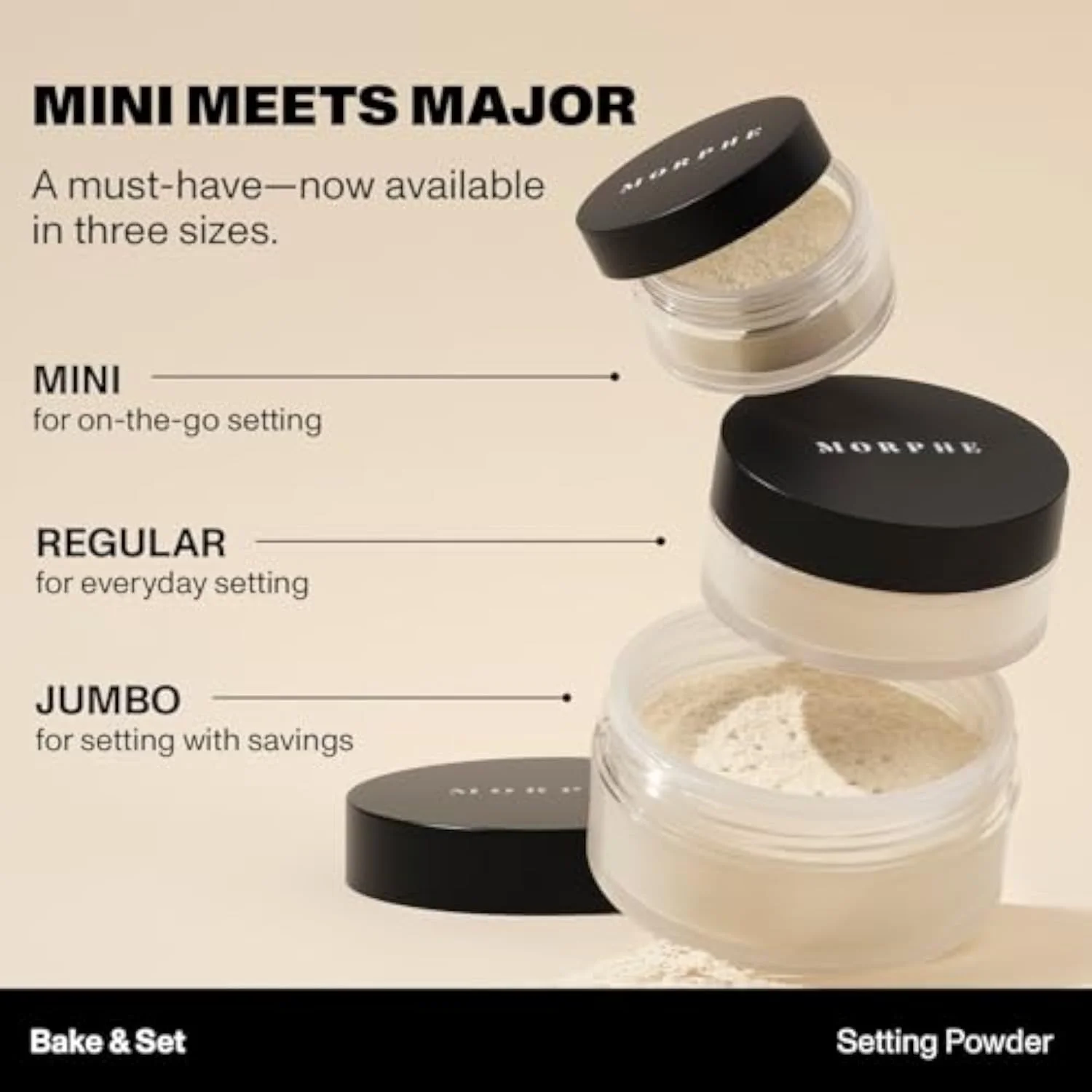 Morphe Mini Bake & Set Translucent Setting Powder - Lightweight, Talc-Free Finishing Powder for Face Makeup with a Soft, Natural Finish - Minimizes Shine for Up to 24HR - Transluce
