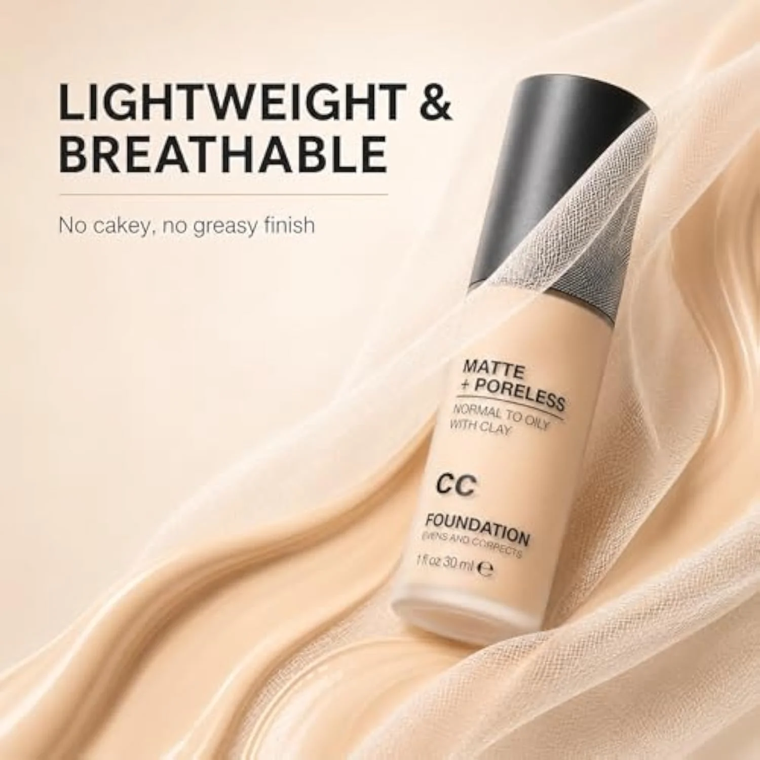 CC Cream, Redness Correcting Foundation, Oil Control Tinted CC Cream Natural Matte, Long Lasting Light to Medium Coverage, Flawless Smooth Finish for Normal to Oily Tan Skin