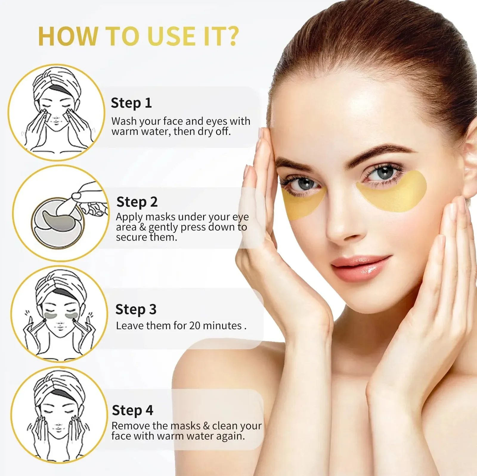 24K Gold Under Eye Patches - 60 Pack for Puffy Eyes