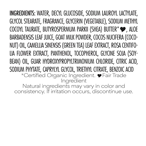Body Wash Goats Milk and Chai Soothing & Hydrating Body Cleanser Made with Fair Trade Shea