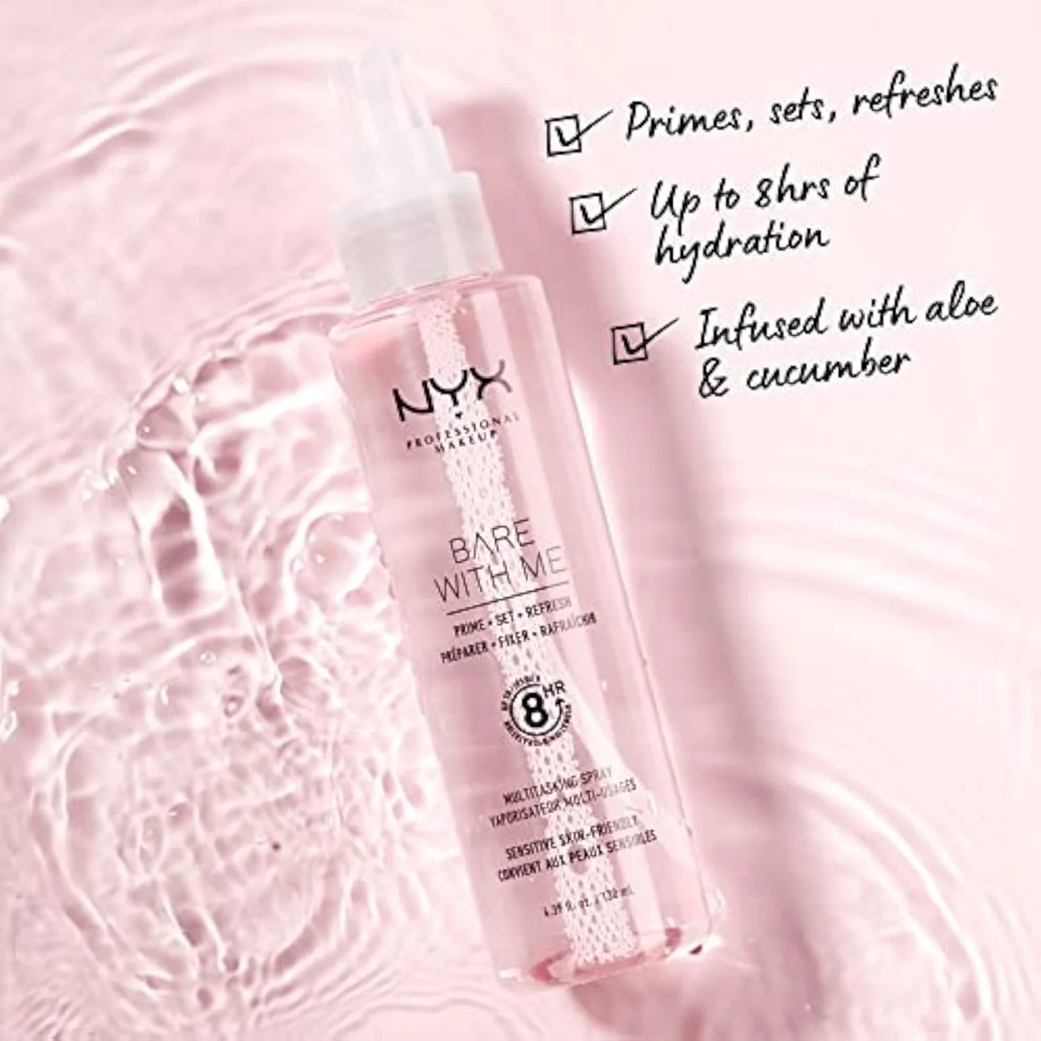 Bare With Me Multitasking Face Primer & Makeup Setting Spray, Hydrating Face Mist for up to 8HR Wear, Long-Lasting, Vegan Formula
