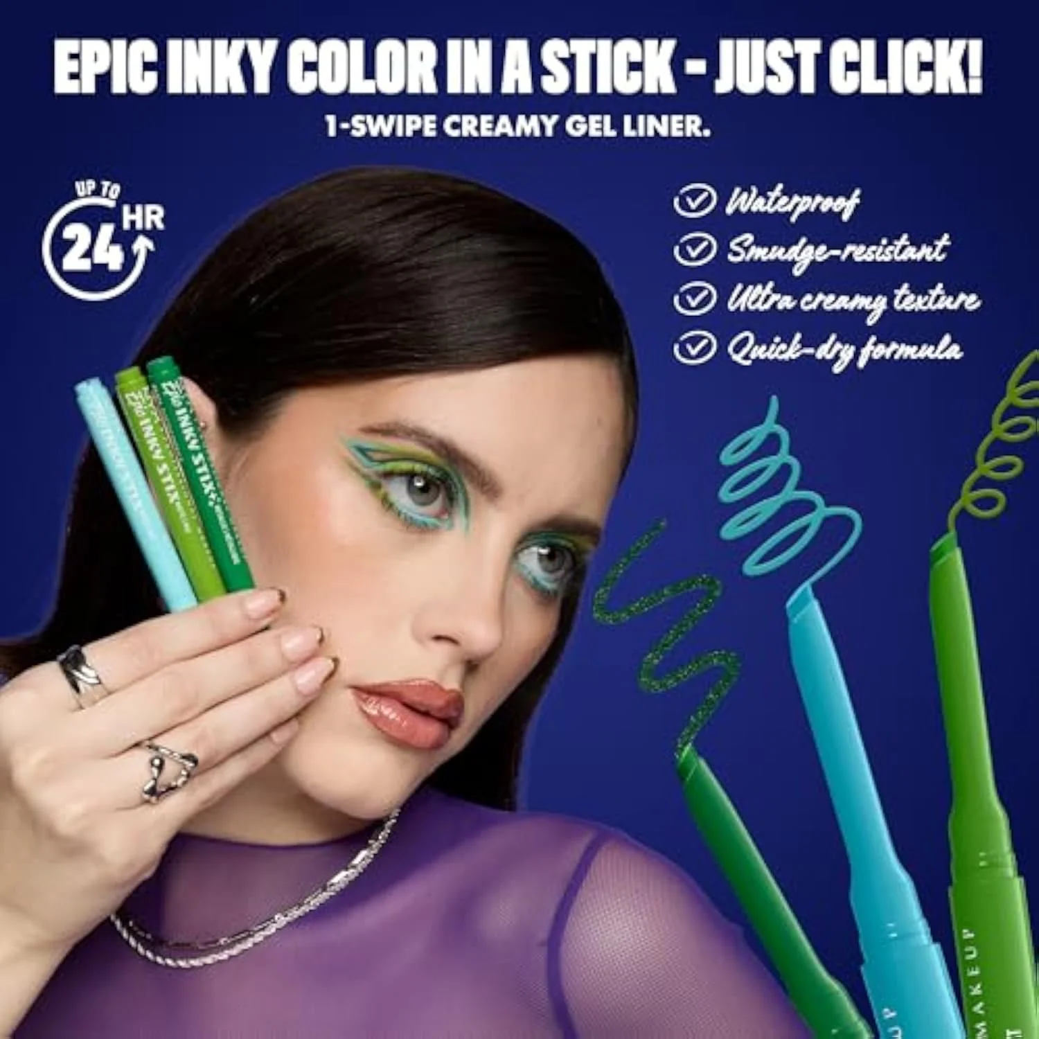Epic Inky Stix Eyeliner, Mechanical Cream Gel Eyeliner, Waterproof Formula With Up To 24HR Wear - 01 Black Screen (Matte Black)
