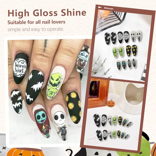 Halloween Press on Nails Almond Medium Length Fake Nails Matte False Nails with Skull Pump