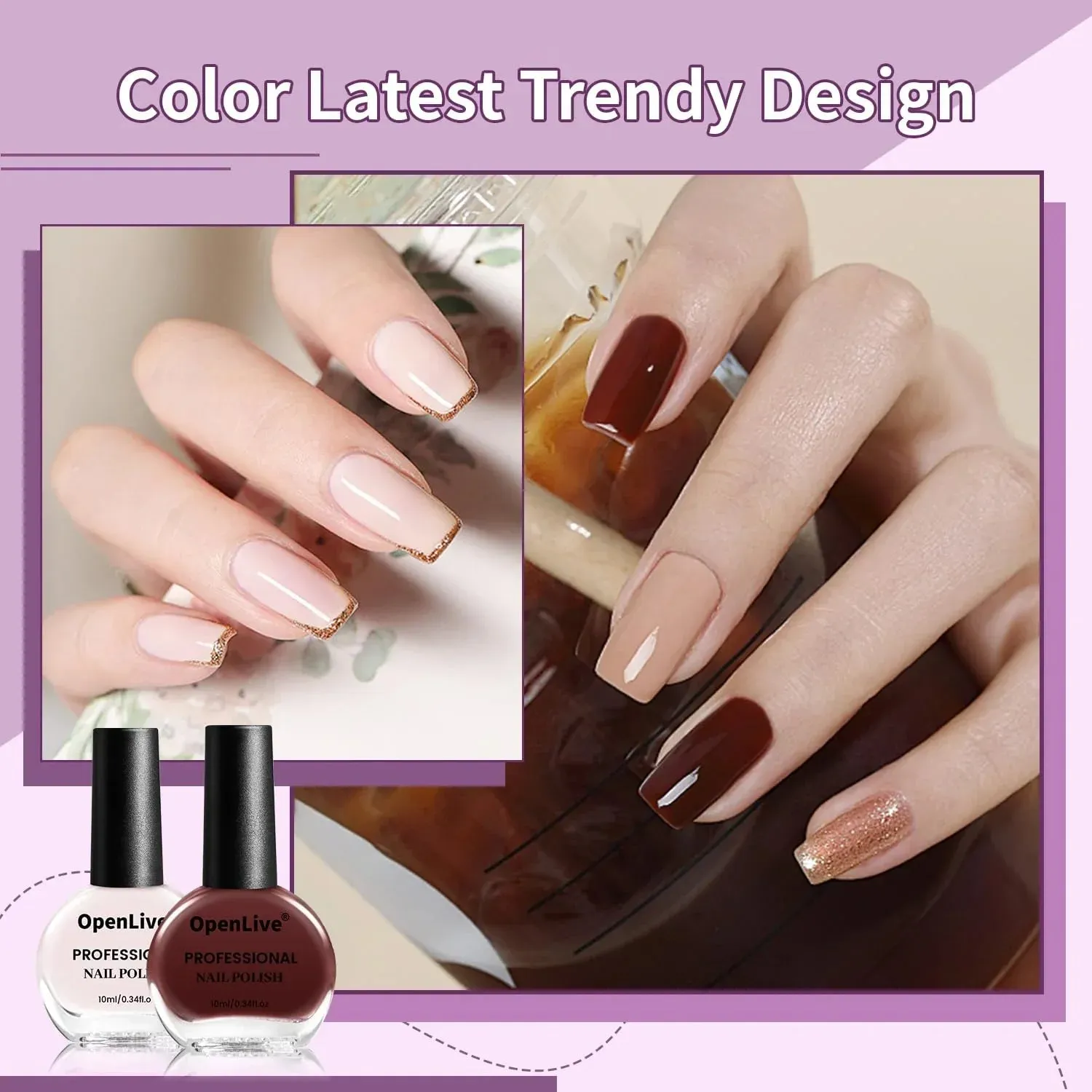10ml Nude Pink Nail Polish Set 6 Colors Brown Red Purple
