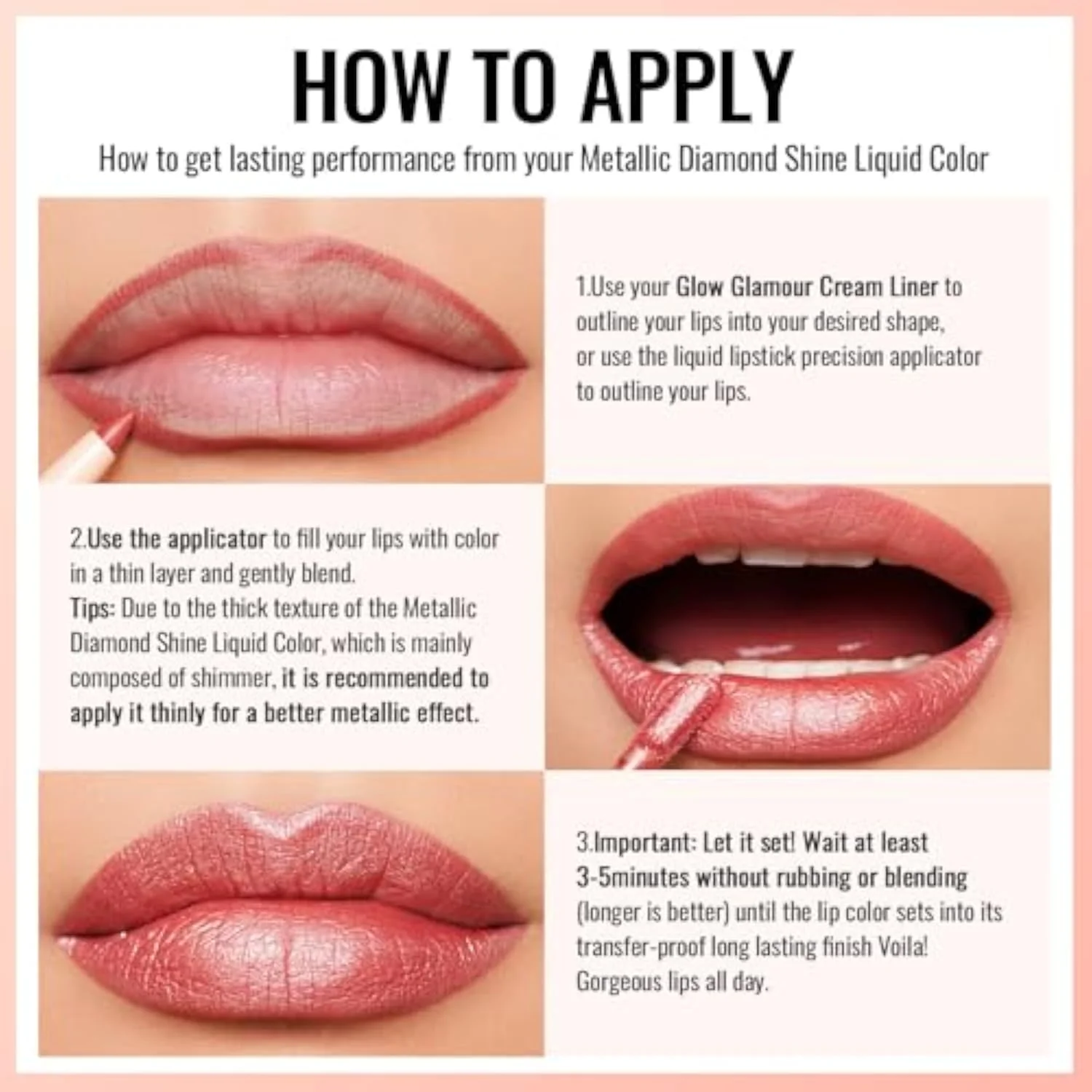Pink Metallic Lipstick for Women, Long Lasting Lip Gloss Waterproof, Lips & Eye 2 IN 1 Lip Makeup, High Impact Lip Color, 3D Metallic Finish, No Transfer, Vegan MD08