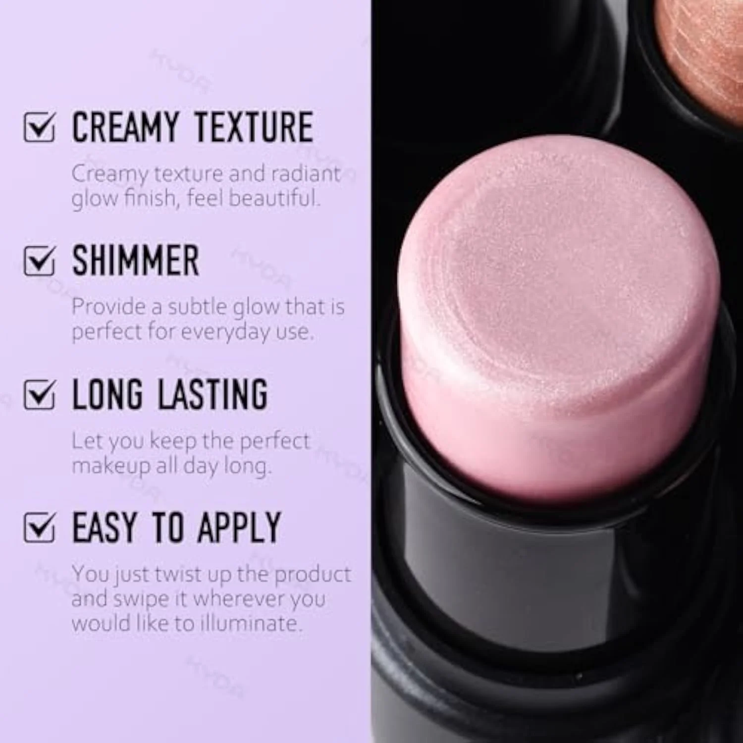 2 Colors Highlighter Stick, Shimmer Glow Cream Highlighter for Face & Body, Subtle Shimmer Face Illuminator, Buildable, Blendable, Smooth Hydrating Radiance Balm, for All Sk