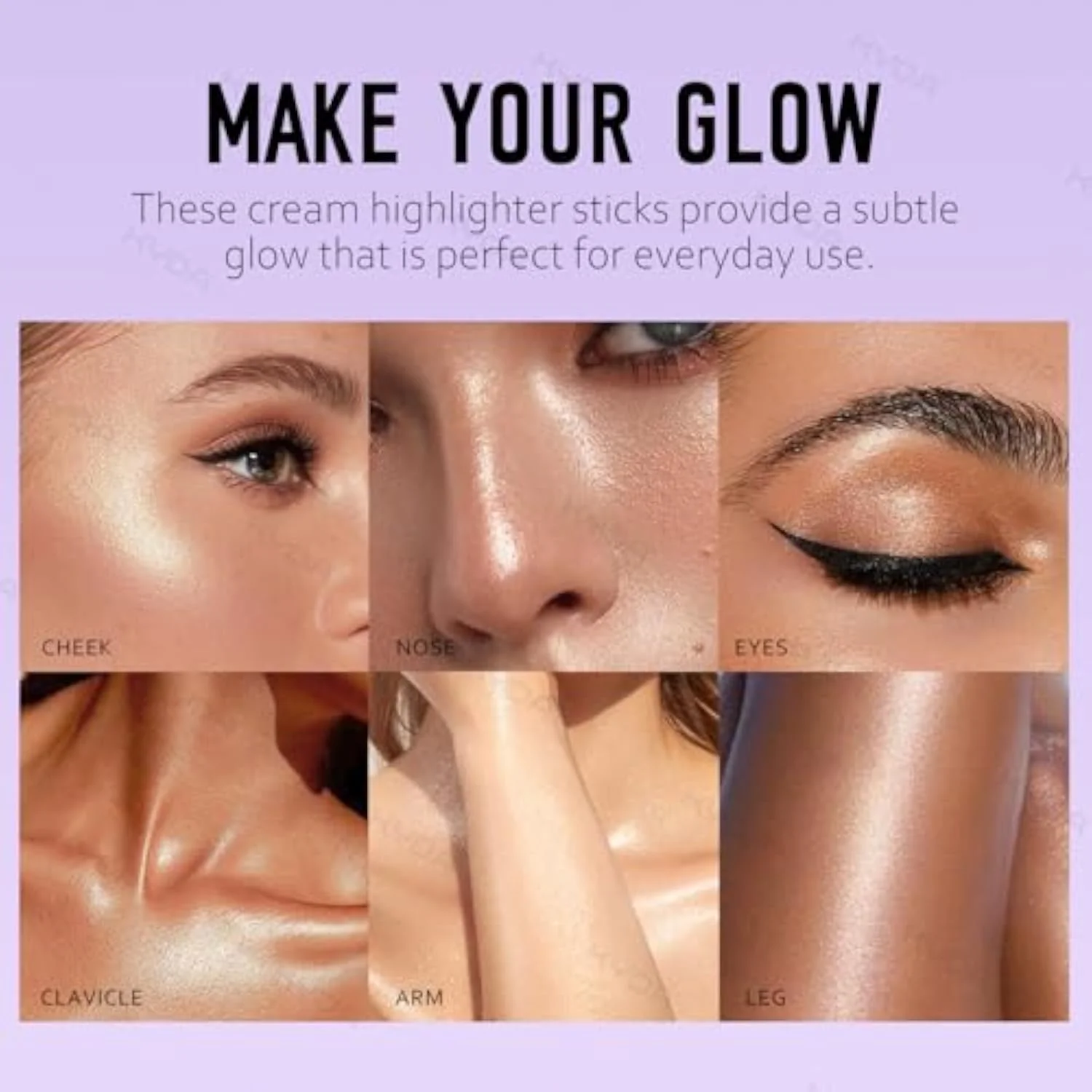 2 Colors Highlighter Stick, Shimmer Glow Cream Highlighter for Face & Body, Subtle Shimmer Face Illuminator, Buildable, Blendable, Smooth Hydrating Radiance Balm, for All Sk