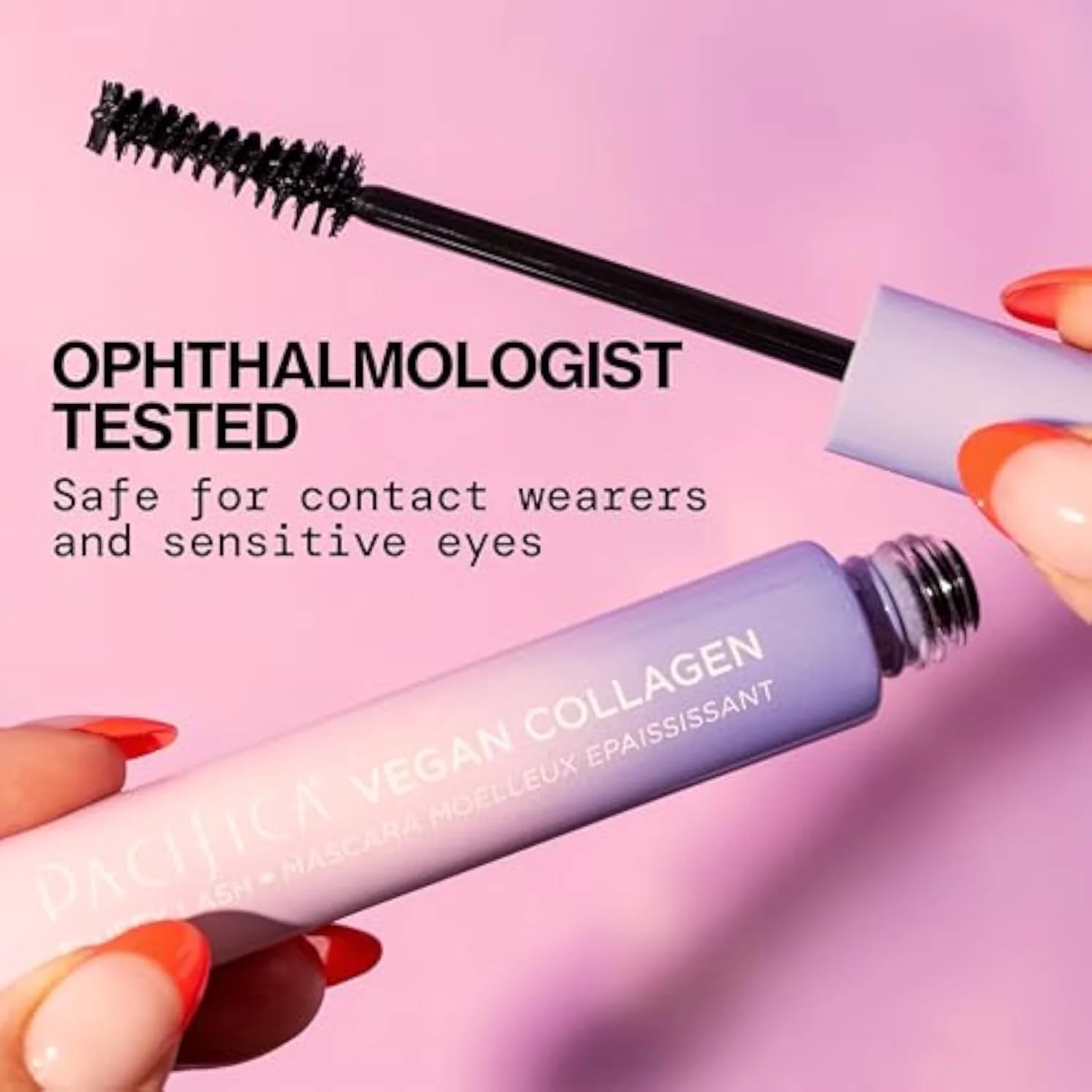Vegan Collagen Fluffy Lash Mascara – Black Thickening & Lengthening Mascara with Plant Fibers, Full Fluffy Lashes, Vegan & Cruelty-Free, 0.24 oz