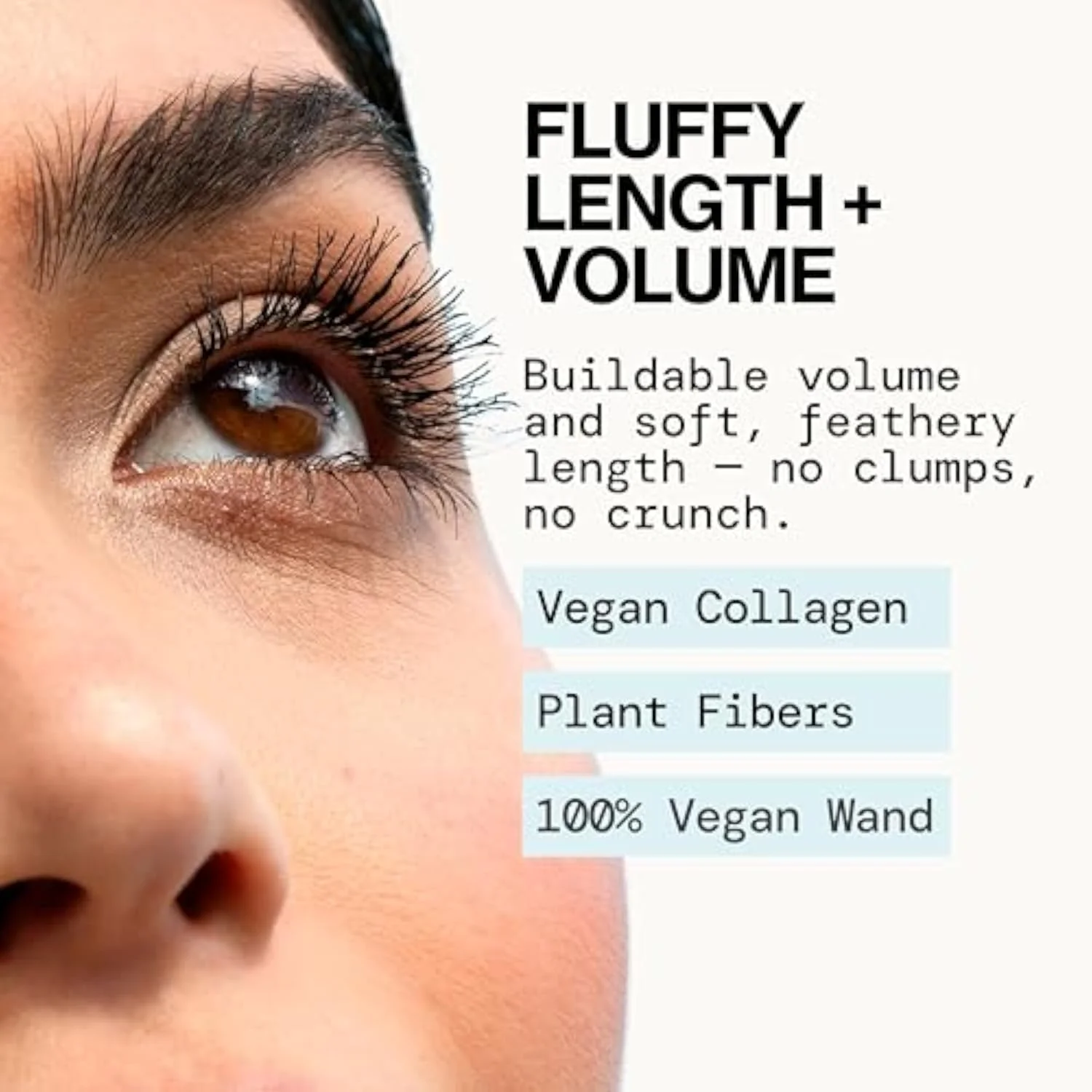 Vegan Collagen Fluffy Lash Mascara – Black Thickening & Lengthening Mascara with Plant Fibers, Full Fluffy Lashes, Vegan & Cruelty-Free, 0.24 oz