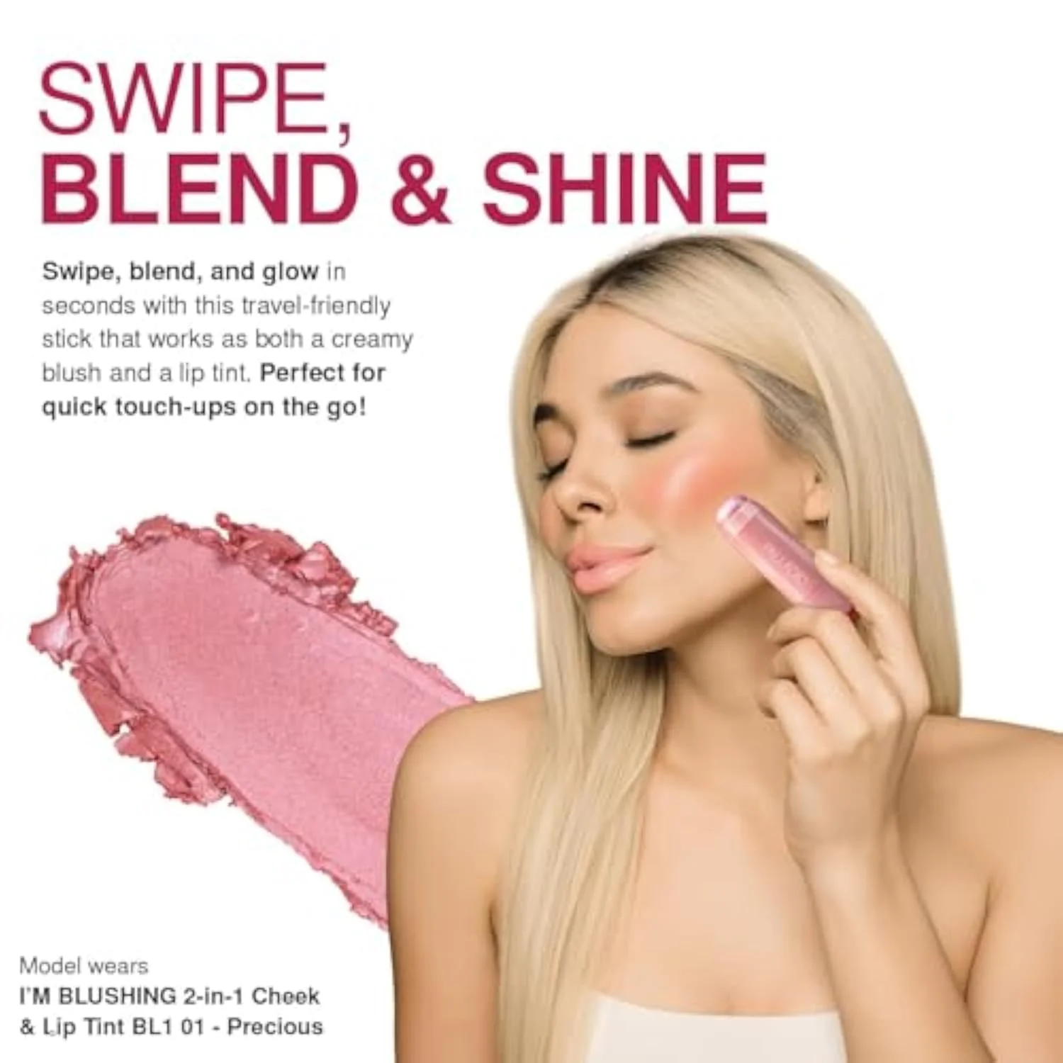 I'm Blushing 2-in-1 Cheek and Lip Tint, Buildable Lightweight Cream Blush, Sheer Multi Stick Hydrating formula, All day wear, Easy Application, Shimmery, Blends Perfectly