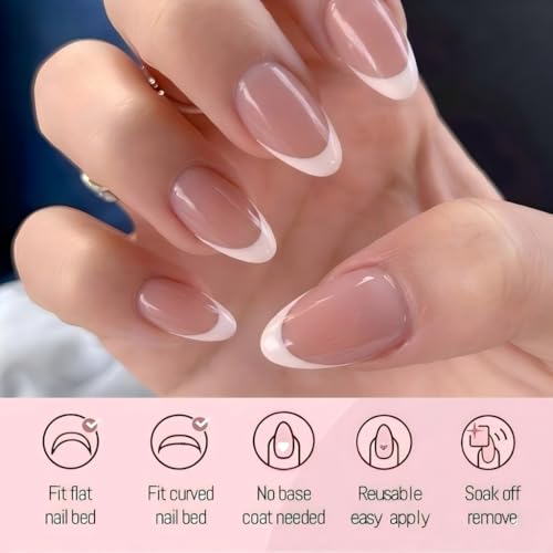 Classic French Tip Press on Nails Short Almond 9 Colors 216 Pcs