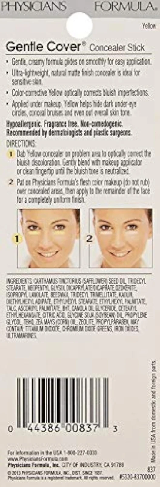Gentle Cover Concealer Stick, Yellow For Blemishes, Under-Eye Circles & Skin Imperfections