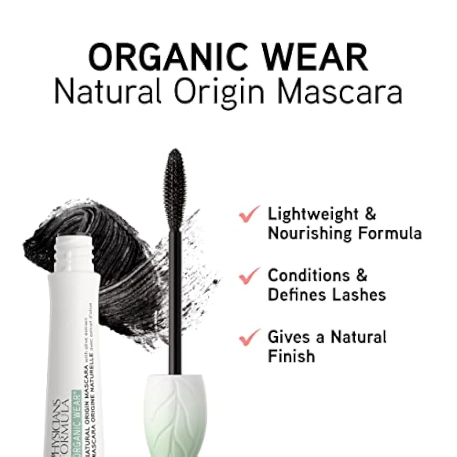 Organic Wear Lash-Boosting All Natural Mascara, Lifts, Lengthens, For Sensitive Eyes, Dermatologist Tested - Natural Origin Black
