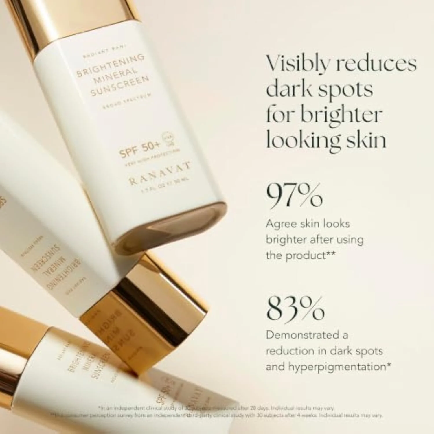 RANAVAT Brightening Mineral Face Sunscreen - Broad-Spectrum SPF 50 Mineral Sunscreen with Zero White Cast - Boosts Radiance & Helps Protect Against Signs of Aging