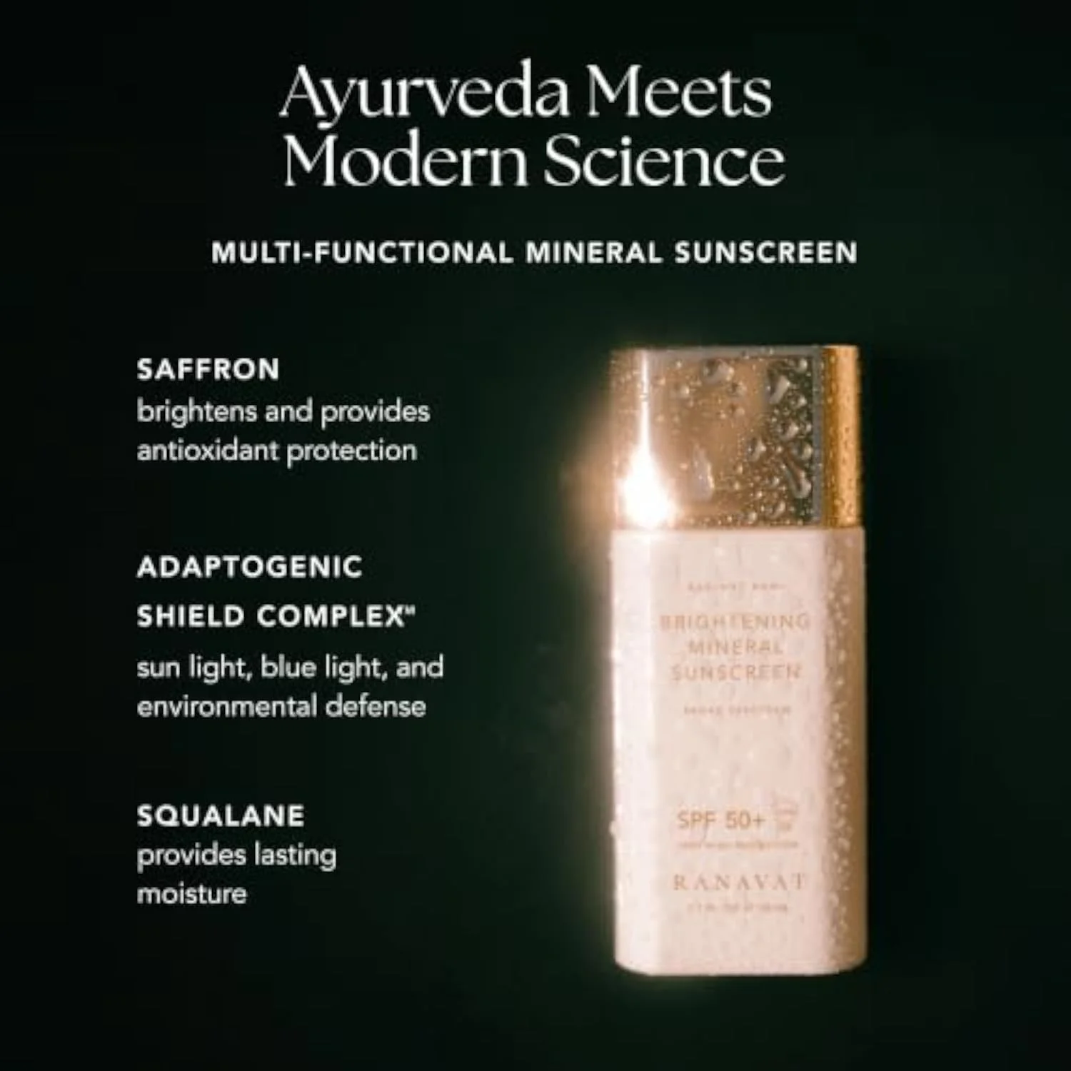 RANAVAT Brightening Mineral Face Sunscreen - Broad-Spectrum SPF 50 Mineral Sunscreen with Zero White Cast - Boosts Radiance & Helps Protect Against Signs of Aging