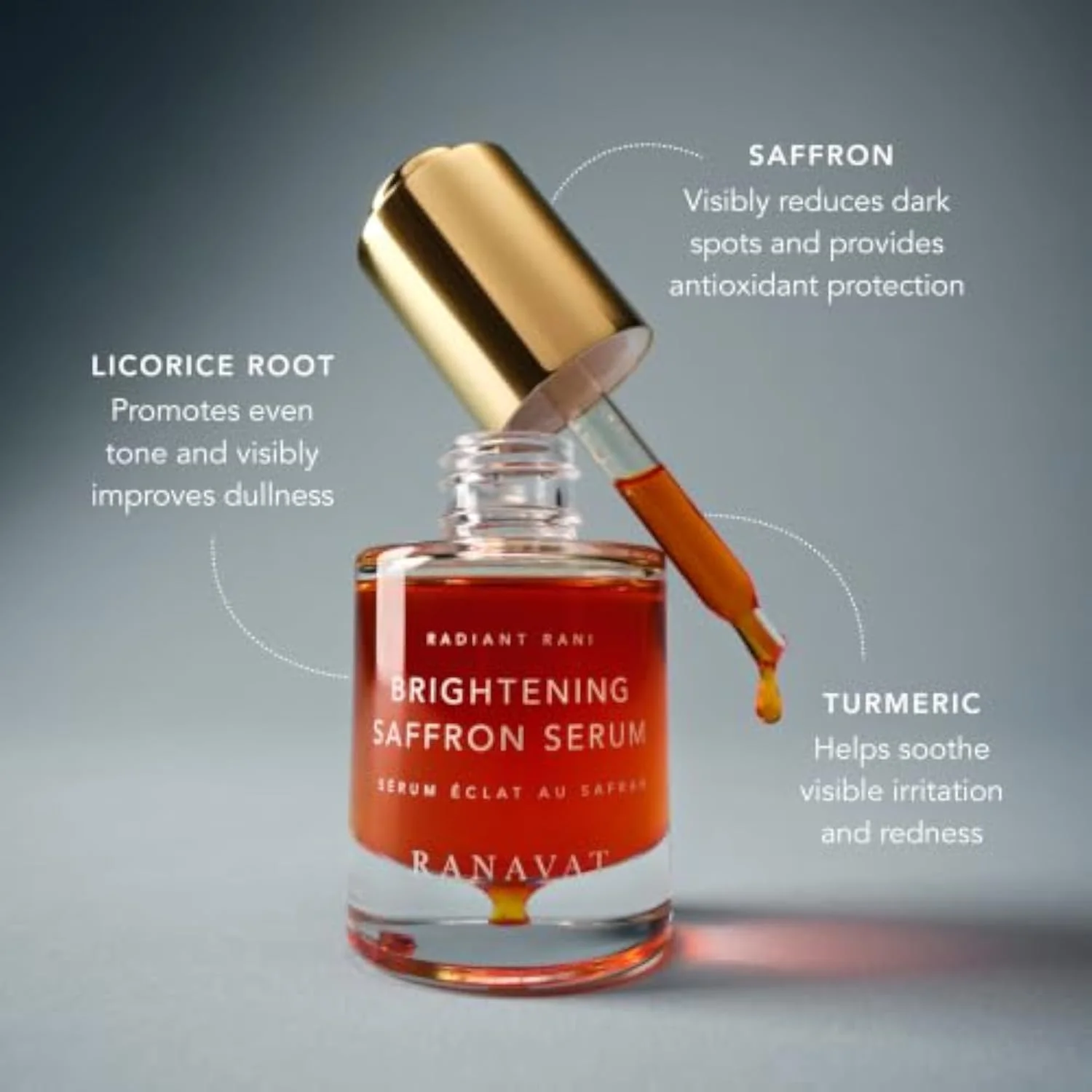 RANAVAT Brightening Saffron Serum - Discoloration Correcting Face Serum, Dark Spot Corrector, Vitamin C Alternative & Hyperpigmentation Treatment - Leaves Skin wit