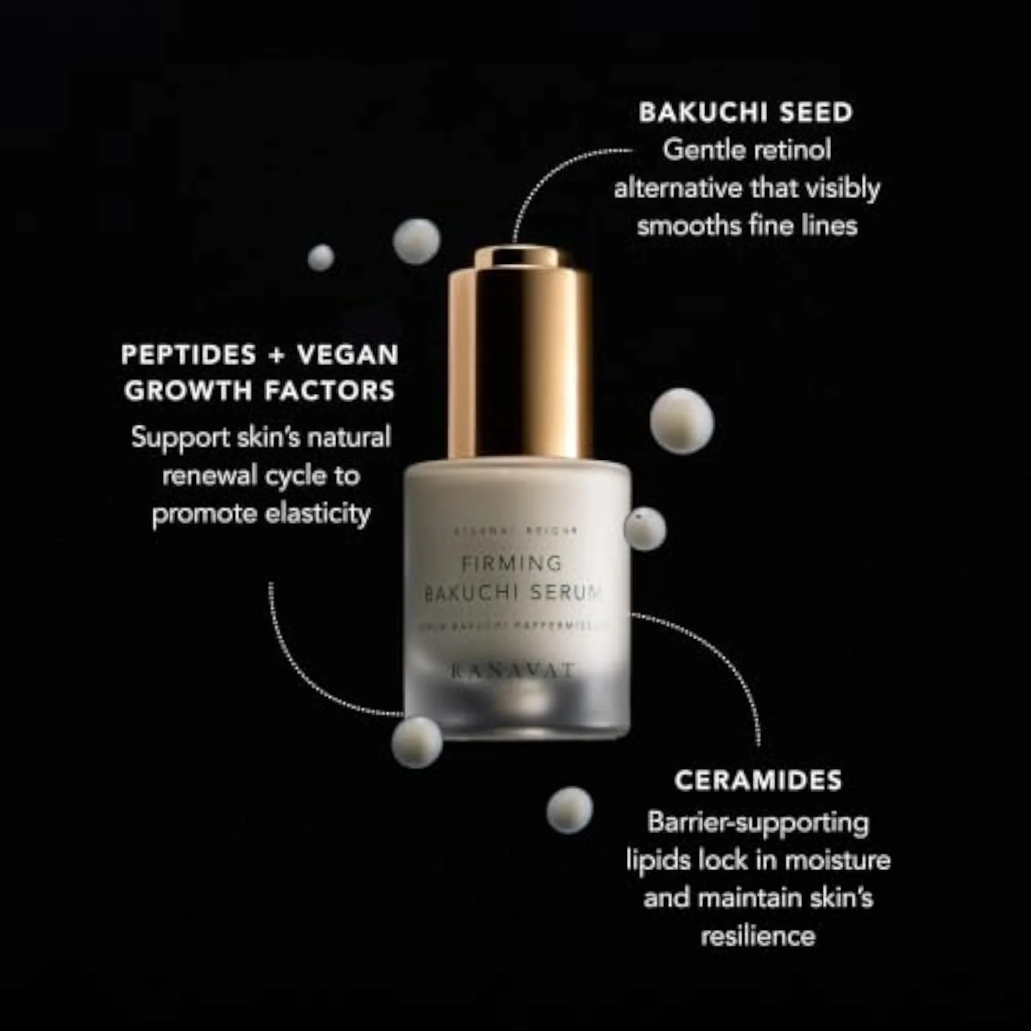 RANAVAT Firming Bakuchi Serum - Bakuchiol Serum with 8 Peptides & Vegan Growth Factors - Retinol Alternative - Ceramides - Face Serum for Visible Firming, Smoothin