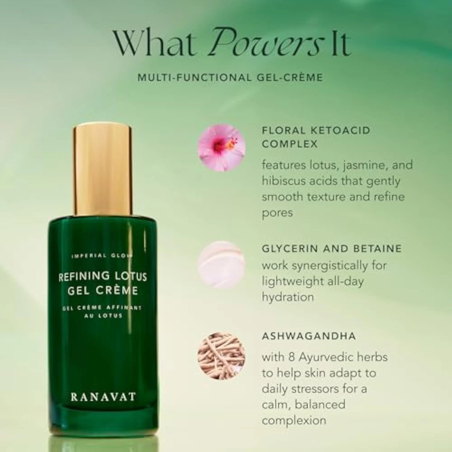 RANAVAT Refining Lotus Gel Cream - Hydrating Gel Moisturizer & Pore Minimizer – Improves Radiance & Texture with Hyaluronic Acid & Floral Ketoacids (1.7 oz)