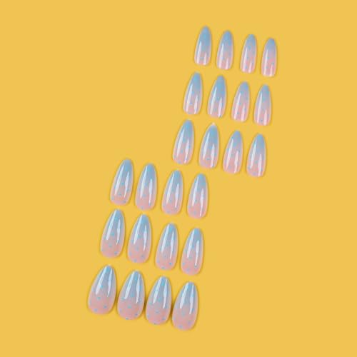 Polka Dot Press on Nails Medium Almond Nails Press on with Pink Blue Ombre Design Glossy F