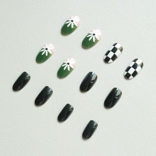 Western Press on Nails Medium Oval Fake Nails Tortoiseshell False Nails Press ons with Flo