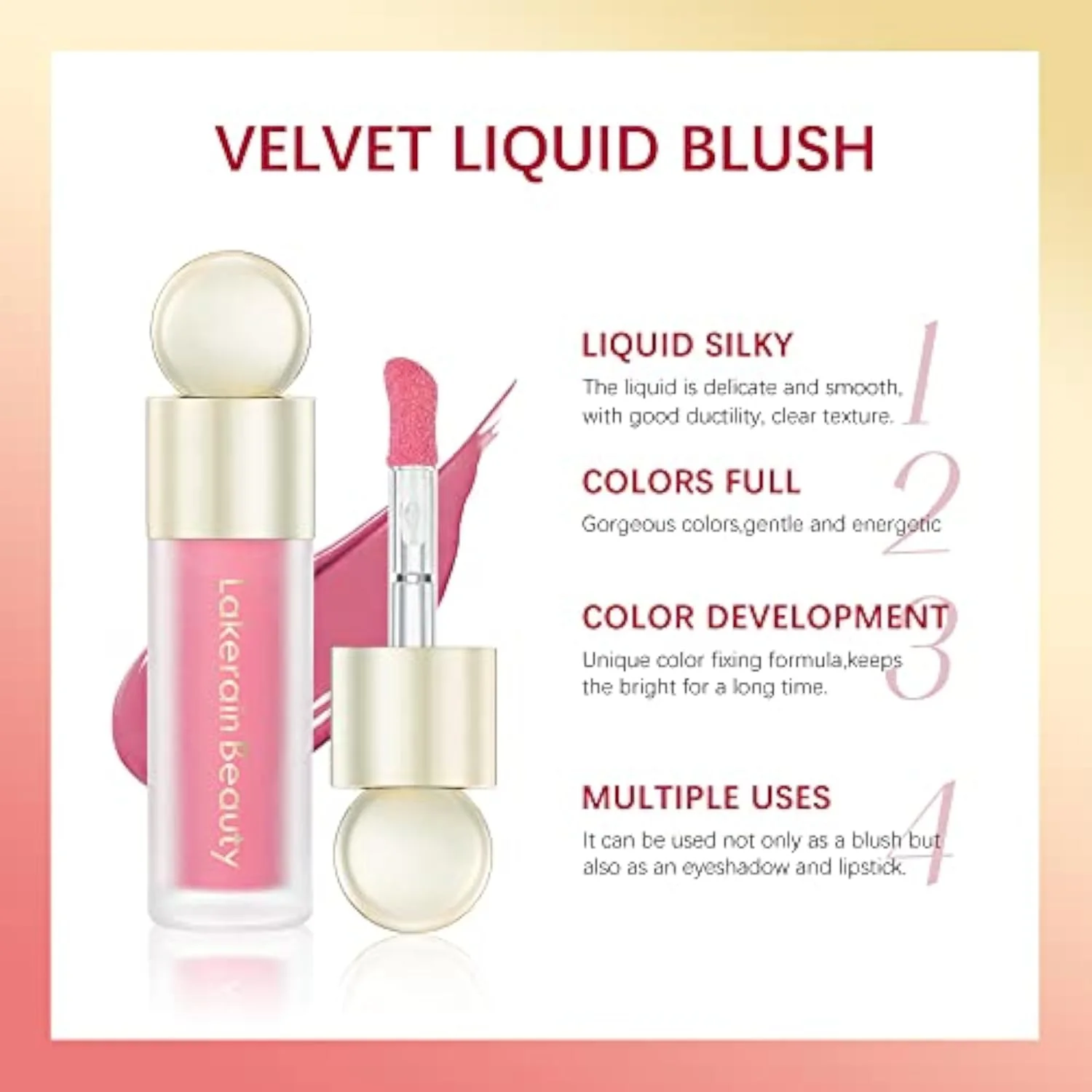 Liquid Blush Stick, Soft Velvet Cream Blush, Pink & Red Blush Skin Tint, Natural-Looking Matte Finish, Waterproof & Long Lasting Dewy Cheek Tint, Moisturizing & Lightweigh