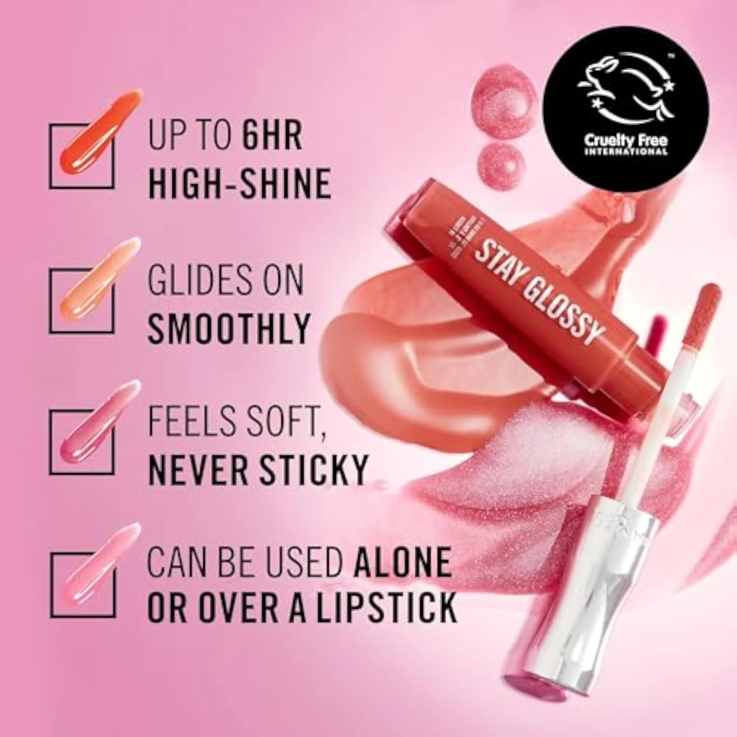 Stay Glossy Lip Gloss - Non-Sticky and Lightweight Formula for Lip Color and Shine - 130 Blushing Belgraves, .18oz