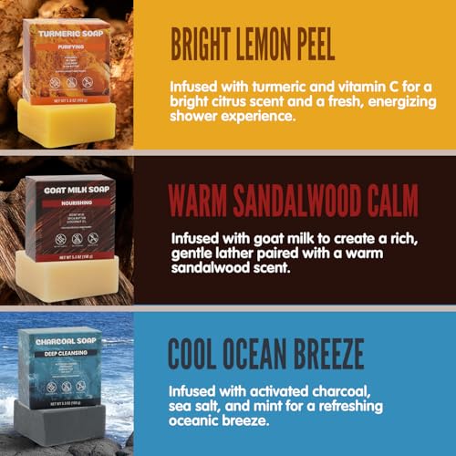 Men’s Natural Bar Soap for Men – Fresh & Clean Scent Variety Set (6-Pack, 5.3 oz Each) – Not Overpowering – Gentle Soap Bars for Face, Body & Hand – All Skin Types –