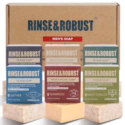 Mens Soap Bar Set 6Pcs Natural Handmade Cleansing Bar Soap Set Moisturizing Exfoliating Sc