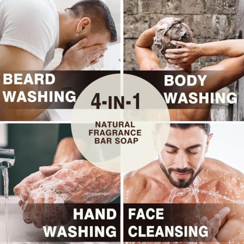 Mens Soap Bar Set 6Pcs Natural Handmade Cleansing Bar Soap Set Moisturizing Exfoliating Sc