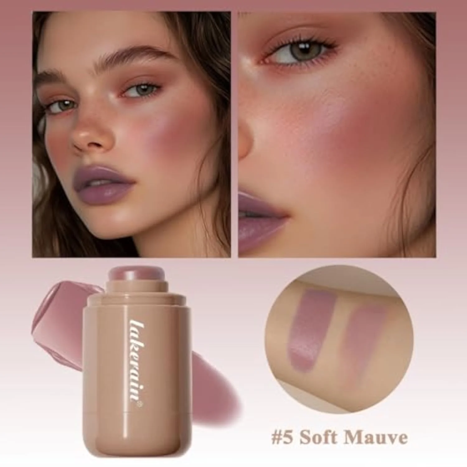 Cream Blush stick, Natural-Looking Matte Finish Makeup Blush stick, Hydrating Long Lasting Lightweight Blendable Blush for cheeks (#5 Soft Mauve, 1 PC)