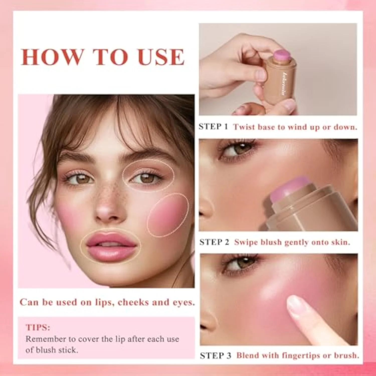 Cream Blush stick, Natural-Looking Matte Finish Makeup Blush stick, Hydrating Long Lasting Lightweight Blendable Blush for cheeks (#5 Soft Mauve, 1 PC)