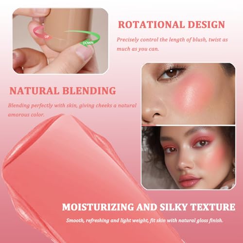 Cream Blush stick, Natural-Looking Matte Finish Makeup Blush stick, Hydrating Long Lasting