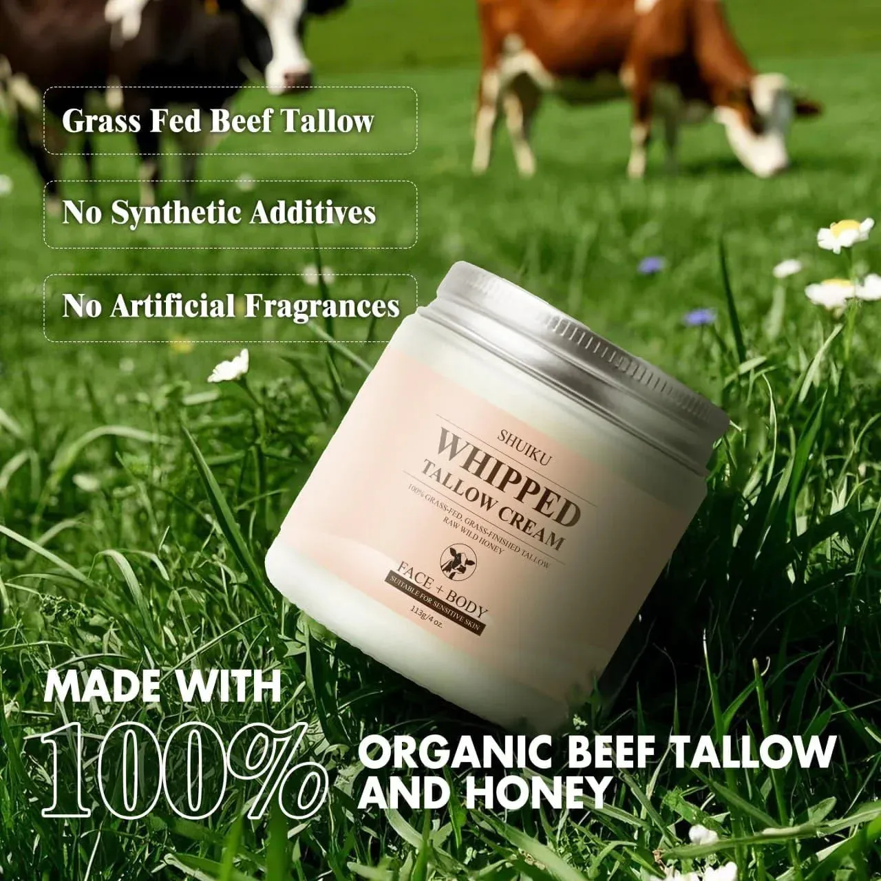 Beef Tallow for Skin with Honey Balm Moisturizer