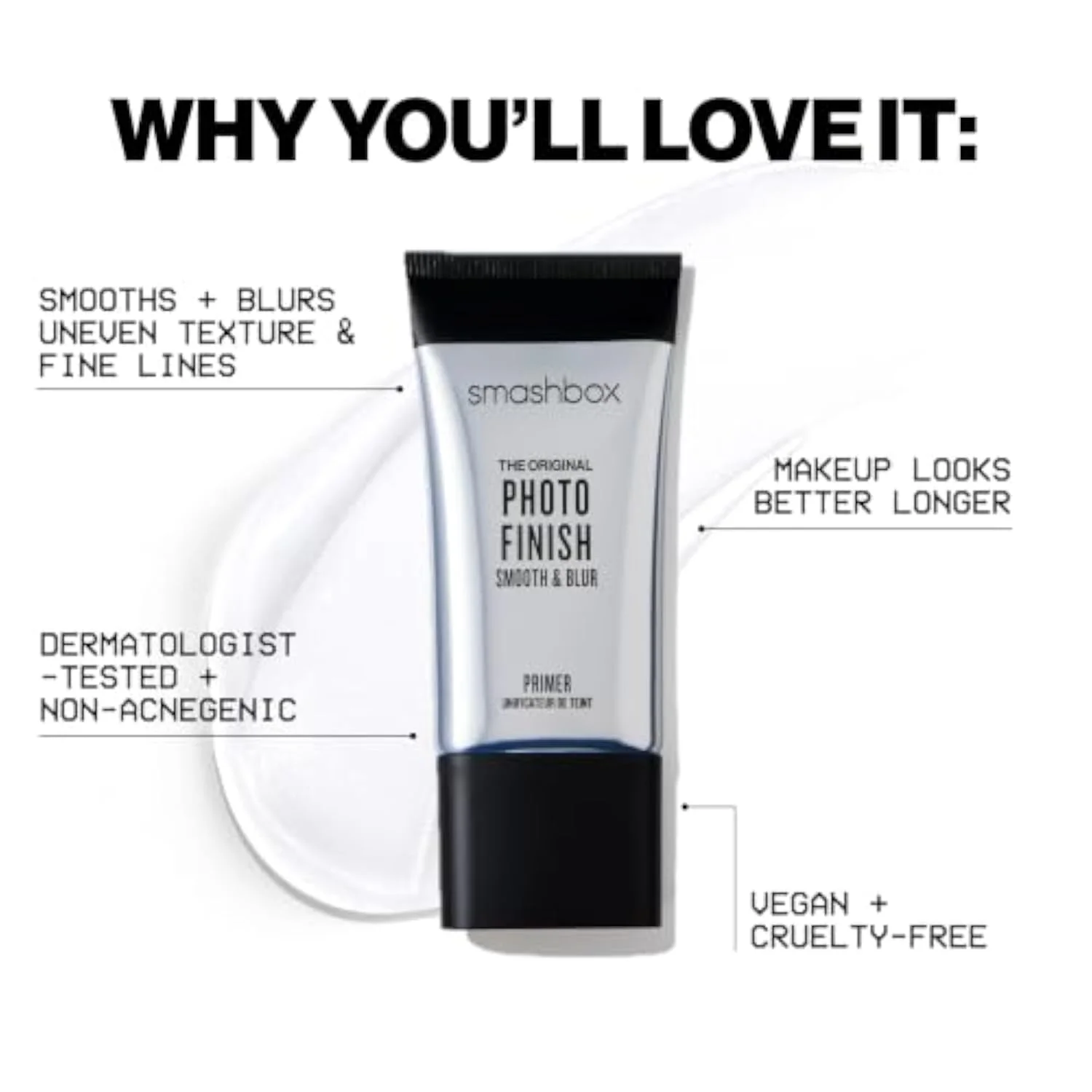 Photo Finish Smooth & Blur Primer | Instantly Smooths Fine Lines and Pores for All Skin Types | Vitamins A & E Makeup Base with Blurring, 1 Fl Oz