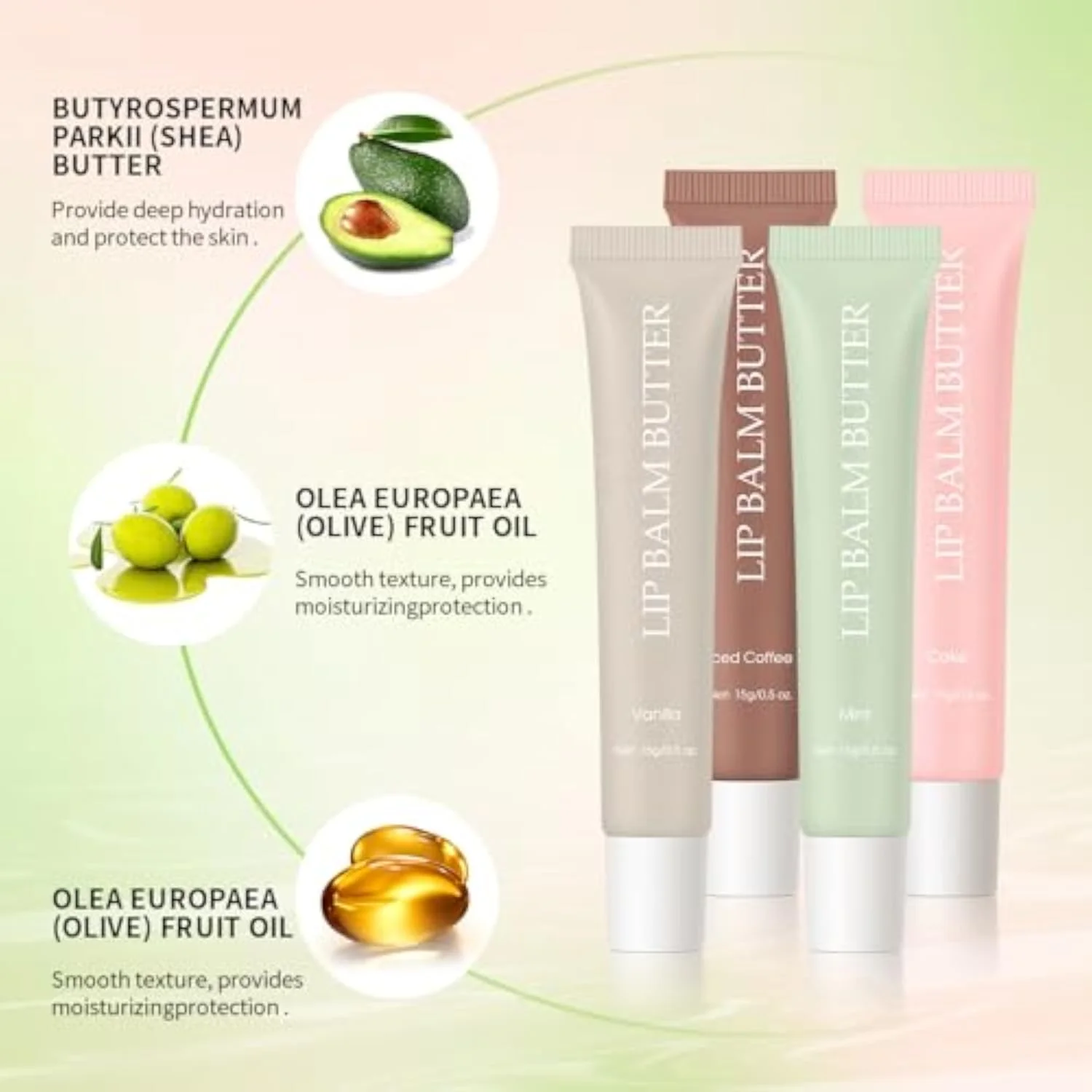 Summer Lip Glossy Butter Lip Balm, Lip Gloss Set, Soothing Lip Skincare, Instant Moisture, Lightweight, Nourish, Hydrate, Moisturizing Tint, Non-Sticky, Long-lasting (Vanilla