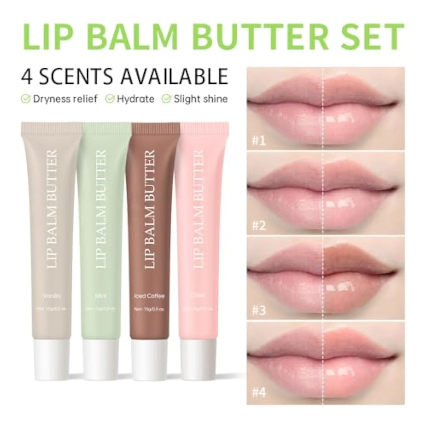 Summer Lip Glossy Butter Lip Balm, Lip Gloss Set, Soothing Lip Skincare, Instant Moisture, Lightweight, Nourish, Hydrate, Moisturizing Tint, Non-Sticky, Long-lasting (Vanilla