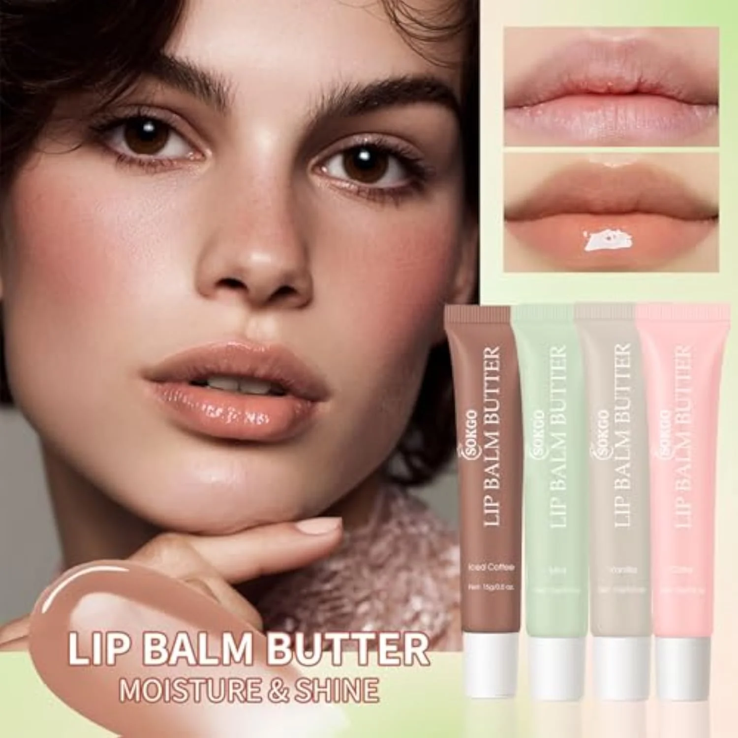 Summer Lip Glossy Butter Lip Balm, Lip Gloss Set, Soothing Lip Skincare, Instant Moisture, Lightweight, Nourish, Hydrate, Moisturizing Tint, Non-Sticky, Long-lasting (Vanilla