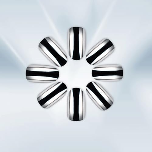 Silver Chrome Press On Nails Short Almond Fake Nails Silver Metallic Mirror Nails Press On