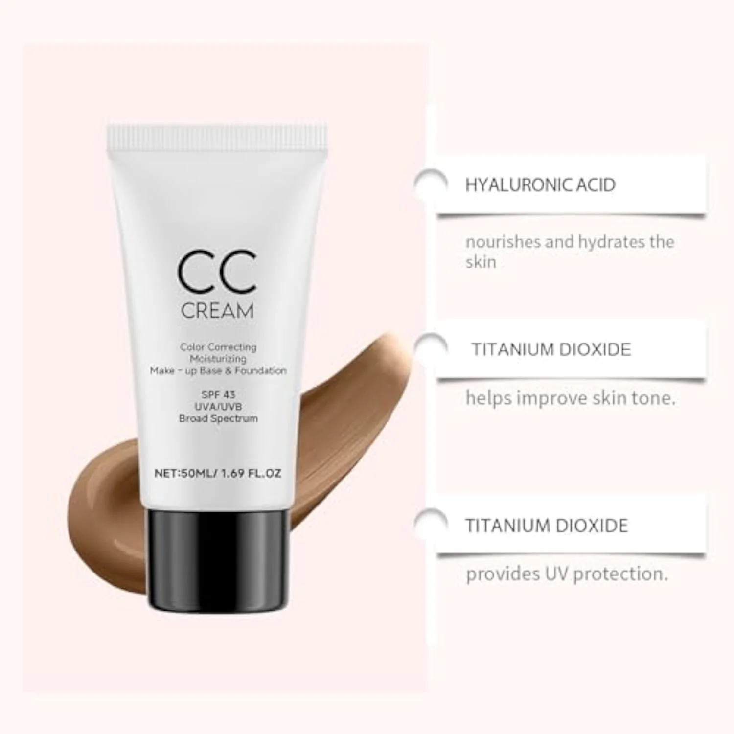 CC Cream, Korean CC Cream, Corrects Skin Tone, Lightweight and Moisturizing, All-Around Coverage Foundation, Specially Formulated for Mature Women, Suitable for All Skin T