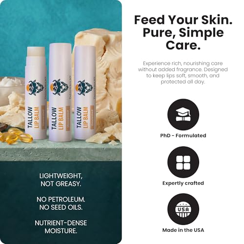 Moisturizing Grass-Fed Beef Tallow Lip Balm 3pk – Unscented