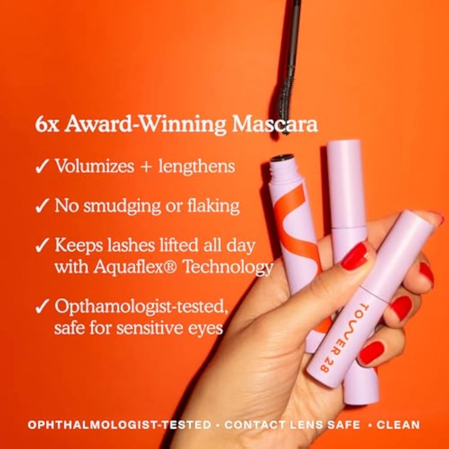 MakeWaves Vegan Black Mascara - Volumizing & Lengthening Mascara for Sensitive Eyes - With Aquaflex Technology for Humidity-Proof Lift - Hypoallergenic Eye Makeup - Jet (0