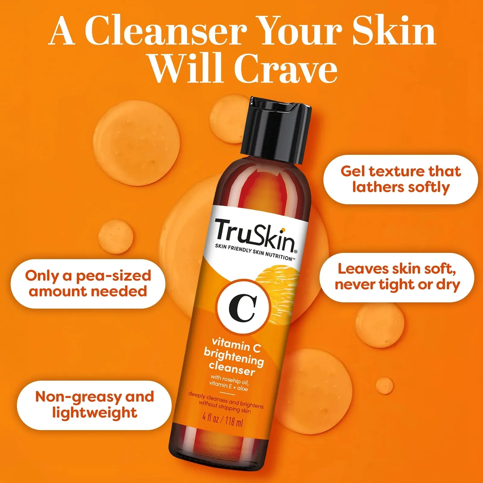 Vitamin C Cleanser Face Wash with Vitamins C & E, Rosehip Oil, Aloe Vera